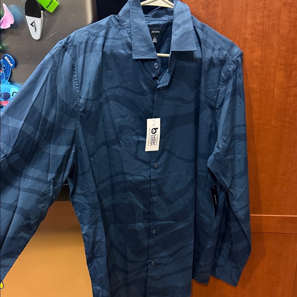 Alfani Men's Navy Patterned Shirt